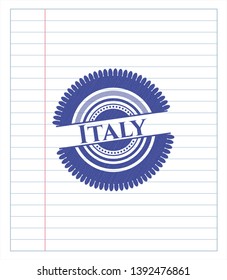 Italy emblem drawn with pen. Blue ink. Vector Illustration. Detailed.