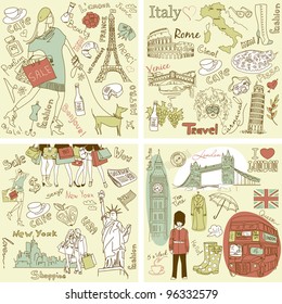 Italy, England, France, USA - four wonderful collections of hand drawn doodles