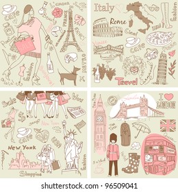 Italy, England, France, USA - four wonderful collections of hand drawn doodles