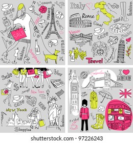 Italy, England, France, USA - four wonderful collections of hand drawn doodles