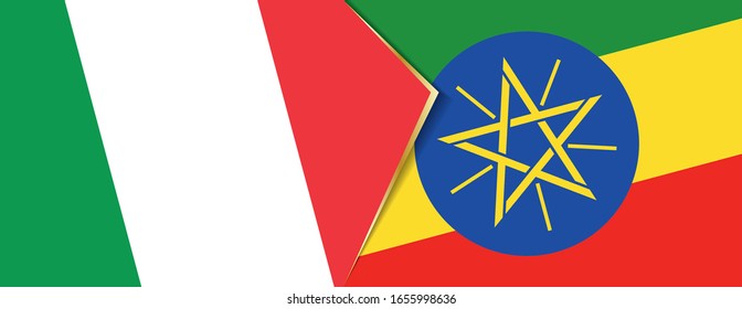 Banderas italianas y etíopes, dos banderas vectoriales símbolo de relación o enfrentamiento.