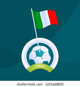 Italy euro 2020 vector flag pinned to a soccer ball. European football 2020 tournament final stage. Official championship colors and style