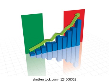 Italy (Euro), and stocks trading up economic recovery graph (vector)