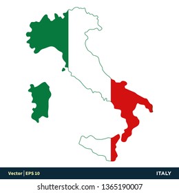 Italy - Europe Countries Map and Flag Vector Icon Template Illustration Design. Vector EPS 10.