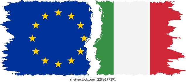 Italy and European Union grunge flags connection, vector