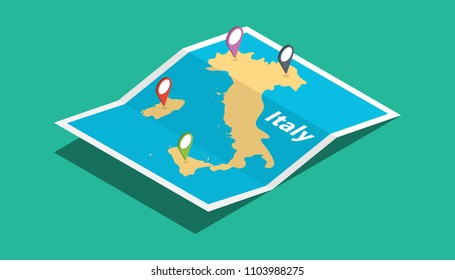 italy explore maps with isometric style and pin location tag on top vector illustration