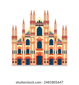 Italy famous cathedral icon inspired by old basilica of Milan if flat design. Gothic italian church architectural landmark in flat design.