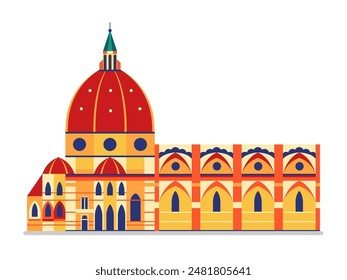 Italy famous dome church icon inspired by cathedral of Saint Mary of the Flowers Duomo of Florence aka Santa Maria del Fiore in flat design. Italian church architectural landmark in flat design.