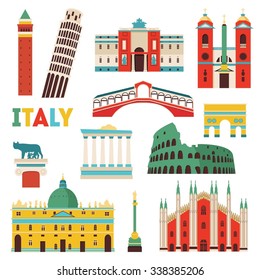 Italy famous monuments. Vector illustration