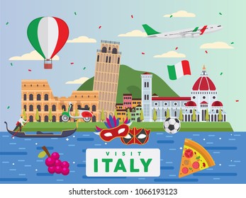 Italy Famous Tourist Destination Banner Illustration