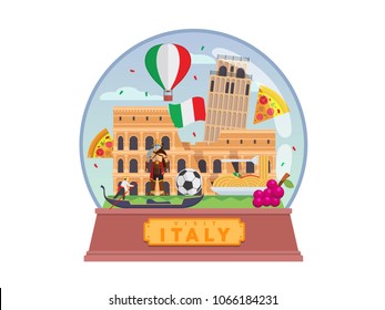 Italy Famous Tourist Destination Snow Globe Illustration