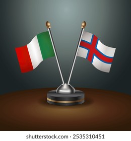 Italy and Faroe Islands table flags relation  with gradient backgrund. Vector Illustration