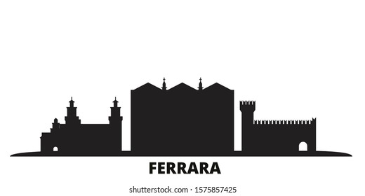 Italy, Ferrara city skyline isolated vector illustration. Italy, Ferrara travel black cityscape