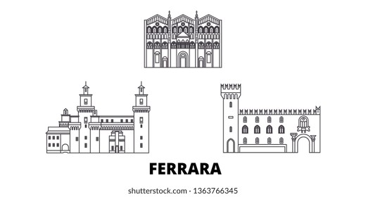 Italy, Ferrara line travel skyline set. Italy, Ferrara outline city vector illustration, symbol, travel sights, landmarks.