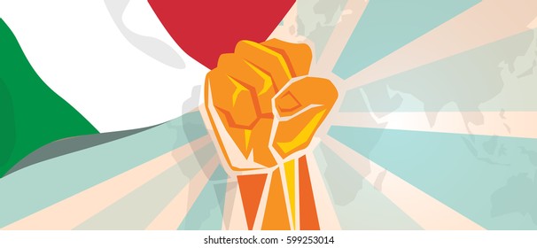 Italy fight and protest independence struggle rebellion show symbolic strength with hand fist illustration and flag vector