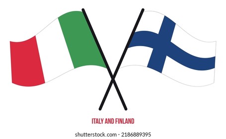 Italy and Finland Flags Crossed And Waving Flat Style. Official Proportion. Correct Colors.