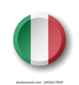 Bandera italiana - botón de círculo 3D con sombra caída. Icono del vector.