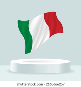 Bandera de Italia. 3d representación de la bandera mostrada en el soporte. Bandera ondulada en tonos pastel modernos. Dibujo, sombreado y color de la bandera en capas separadas, cuidadosamente en grupos para una edición sencilla.