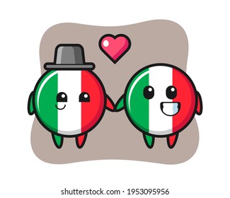 Italy flag badge cartoon character couple with fall in love gesture, cute style design for t shirt, sticker, logo element