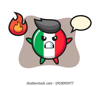 Italy flag badge character cartoon with angry gesture, cute style design for t shirt, sticker, logo element