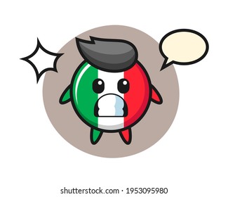 Italy flag badge character cartoon with shocked gesture, cute style design for t shirt, sticker, logo element