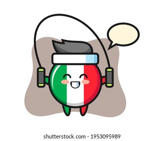 Italy flag badge character cartoon with skipping rope , cute style design for t shirt, sticker, logo element