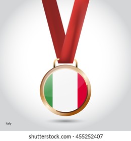 Italy Flag in Bronze Medal. Vector Illustration. RIO Olympic Game Bronze Medal. Vector Illustration