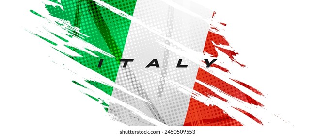 Italy Flag in Brush Paint Style with Halftone Effect. National Flag of Italy with Grunge Brush Concept