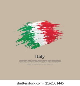 Italy flag. Brush strokes. Brush painted italian flag on a light background. Vector design, template national poster with place for text. State patriotic banner of italy, cover. Copy space