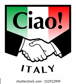 Italy flag and business handshake, vector illustration