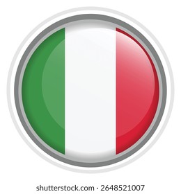 Italy Flag Button Icon Glossy Round National Emblem Vector Illustration