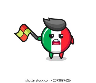 italy flag cartoon as the line judge hold the flag up at a 45 degree angle , cute style design for t shirt, sticker, logo element