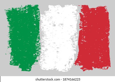 Italy Flag chalk illustration with charcoal effect. Vector freehand Italy Flag in official colors. Conceptual image for political templates. Hand drawn sketching decoration texture on paper.