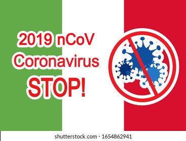 Italy flag and Coronavirus 2019-nCoV stop sign. vector illustration