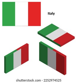 Italy flag, Country flag, vector set of isometric flat icons, 3D style, different views. Design elements for banners, websites, presentations, infographics, map