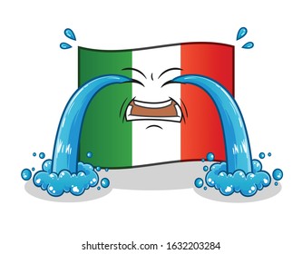 italy flag crying with lots of tears cartoon. cute chibi cartoon mascot vector