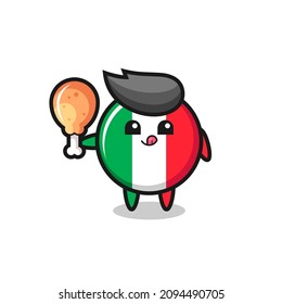 italy flag cute mascot is eating a fried chicken , cute style design for t shirt, sticker, logo element