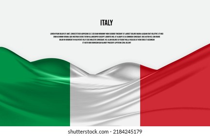 Italy flag design. Waving Italy flag made of satin or silk fabric. Vector Illustration.