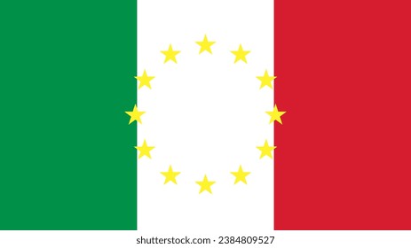 Italy Flag and EU Flag. Flags of Italy and the European Union. Italy and the European Union Vector graphics