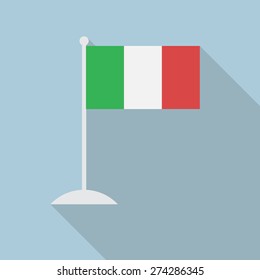 Italy flag with flagpole flat icon with long shadow. Vector illustration EPS10