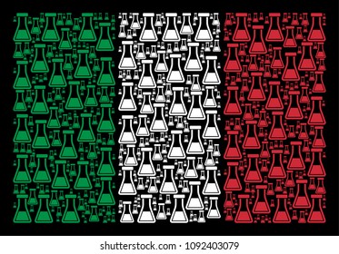Italy flag flat composition done of flask items on a black background. Vector flask elements are arranged into abstract Italy flag illustration.
