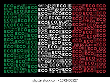 Italy flag flat concept constructed of eco text icons on a black background. Vector eco text objects are arranged into conceptual Italy flag collage.