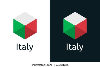 Italy flag in flat minimalism style on white and black, Vector Logo for Travel, Sport or Elections decoration. Creative illustration with caption fit into national design.