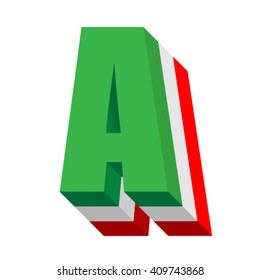 Italy flag font, letter A, vector