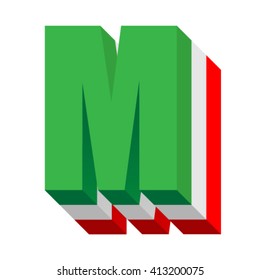 Italy flag font, letter M, vector