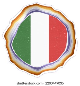 Italy flag in frame. Badge of the country. Layered circular sign around Italy flag. Cool vector illustration.