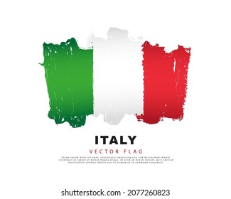 Italy flag. Freehand green, white and red brush strokes. Vector illustration isolated on white background. Italian flag colorful logo.