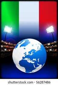 Italy Flag with Globe on Stadium Background Original Illustration