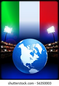 Italy Flag with Globe on Stadium Background Original Illustration