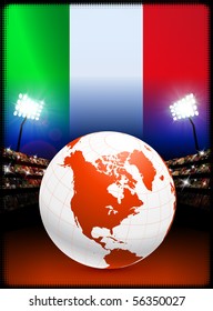 Italienische Flagge mit Globe auf Stadionhintergrund Originalillustration